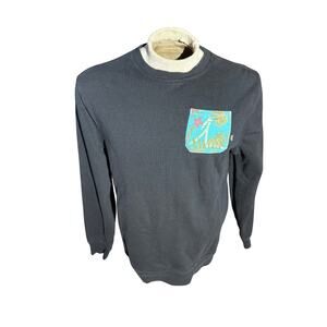 Vans Men’s Medium Black Crewneck Sweatshirt Floral Pocket Long Sleeve Pullover